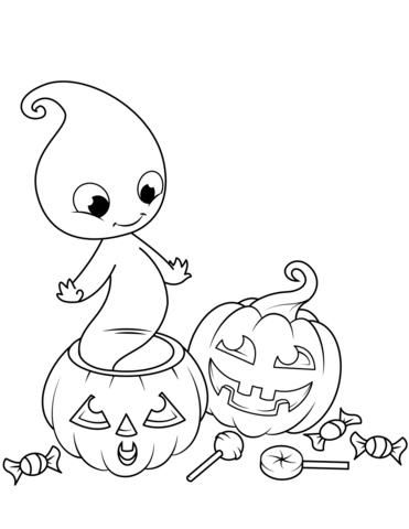 Cute Ghost From Jack O'Lantern From Ghost Coloring Page